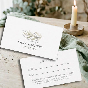 Minimalist Sage Botanical Life Coach Appointment Business Card