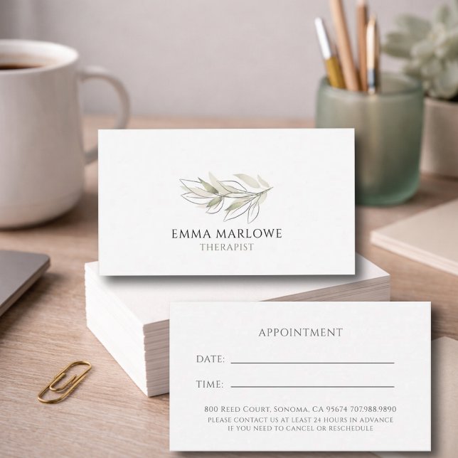 Minimalist Sage Botanical Life Coach Appointment  Business Card (Creator Uploaded)