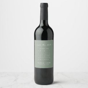 Minimalist sage calendar Save the Date Wine Label