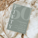 Minimalist Sage Fifty 50th Birthday Party Invitation<br><div class="desc">This minimalist typography 30th birthday party invitation is perfect for a modern birthday party. The simple design features classic white font on sage background. Customisable in any colour. Keep the design minimal and elegant, as is, or personalise it by adding your own graphics and artwork. For more advanced customisation of...</div>