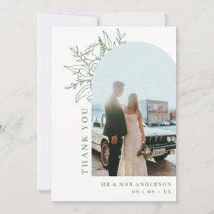 Minimalist Sage Floral Arch Photo Wedding Thank You Card