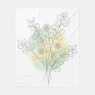 Minimalist Sage Floral Eucalyptus Daisy Watercolor Fleece Blanket