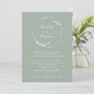 Minimalist Sage Floral Wreath Calligraphy Wedding Invitation