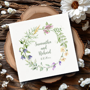 Minimalist Sage Floral Wreath Wedding Napkin