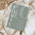 Minimalist Sage Forty 40th Birthday Party Invitation<br><div class="desc">This minimalist typography 30th birthday party invitation is perfect for a modern birthday party. The simple design features classic white font on sage background. Customisable in any colour. Keep the design minimal and elegant, as is, or personalise it by adding your own graphics and artwork. For more advanced customisation of...</div>