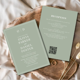 Minimalist Sage Green All in One QR Code Wedding Invitation