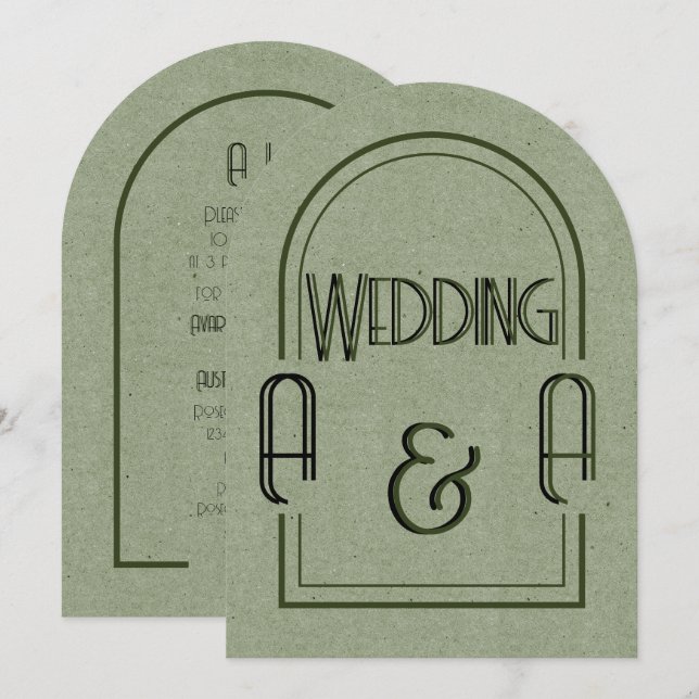 Minimalist Sage Green and Black Arch Wedding Invitation (Front/Back)