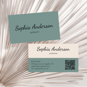 Minimalist Sage Green and Cream Qr Code Business Card