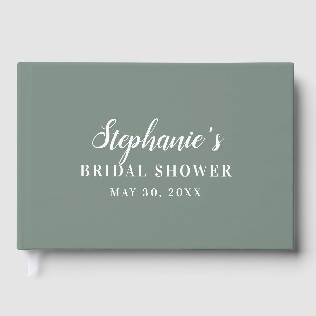 Minimalist Sage Green and White Bridal Shower      Guest Book (Front)