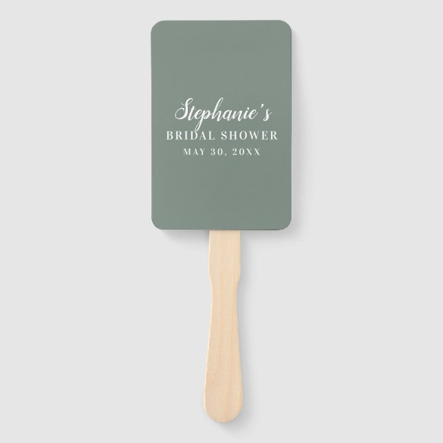 Minimalist Sage Green and White Bridal Shower      Hand Fan (Front)