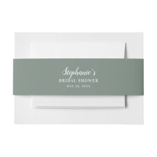 Minimalist Sage Green and White Bridal Shower      Invitation Belly Band
