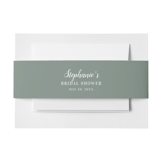 Minimalist Sage Green and White Bridal Shower      Invitation Belly Band (Front Example)