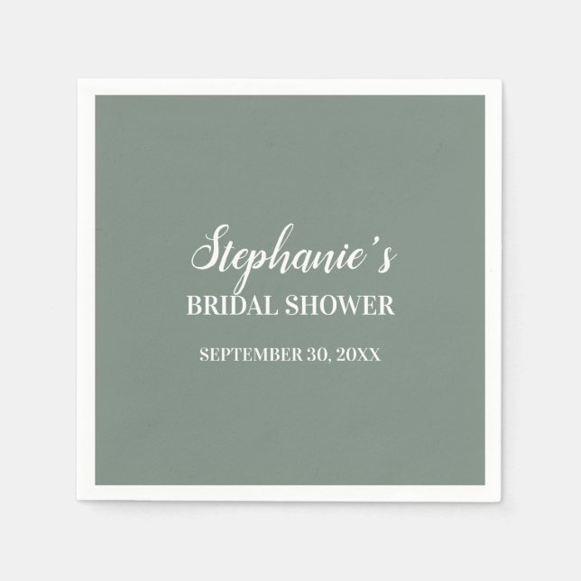 Minimalist Sage Green and White Bridal Shower      Napkin (Front)