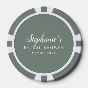Minimalist Sage Green and White Bridal Shower      Poker Chips