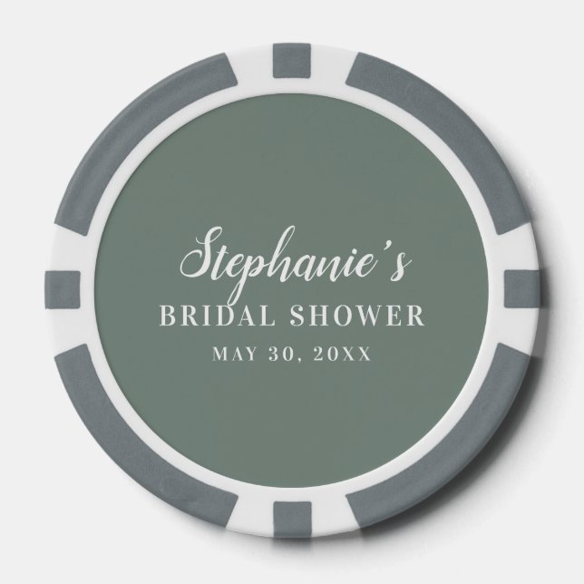 Minimalist Sage Green and White Bridal Shower      Poker Chips (Front)