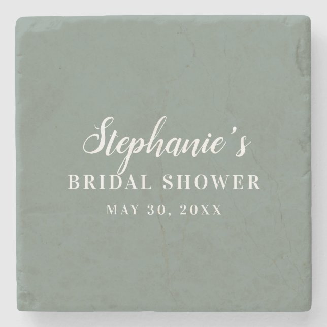 Minimalist Sage Green and White Bridal Shower      Stone Coaster (Front)