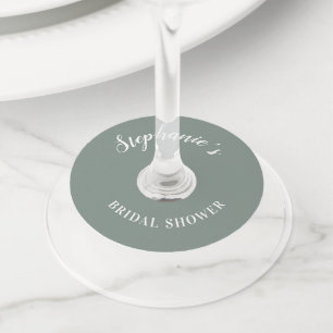 Minimalist Sage Green and White Bridal Shower      Wine Glass Tag