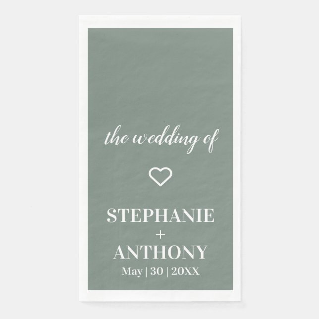 Minimalist Sage Green and White Wedding    Napkin (Front)