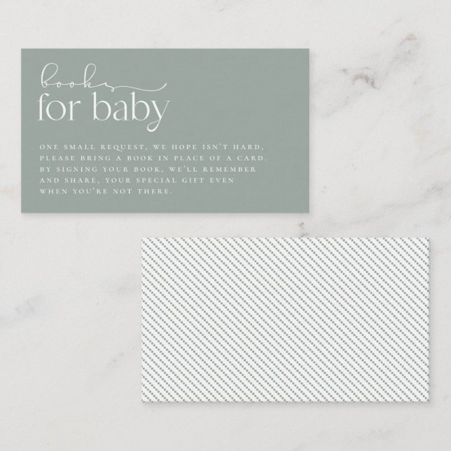 Minimalist Sage Green Baby Shower Book Request Enclosure Card (Front/Back)