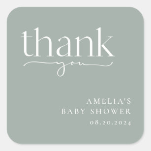 Minimalist Sage Green Baby Shower Thank You Square Sticker