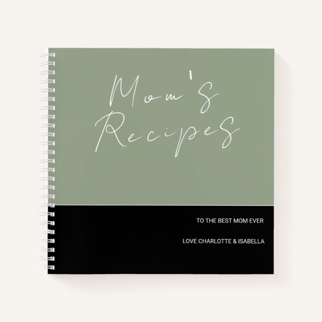 MINIMALIST SAGE GREEN BLACK MOM'S RECIPE COOK BOOK (Front)