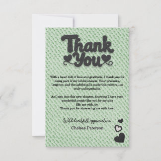 Minimalist Sage Green Black Script Bridal Shower Thank You Card