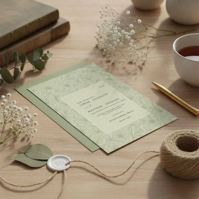 Minimalist sage green bohemian floral invitation (Creator Uploaded)