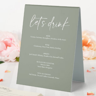 Minimalist Sage Green Boho Wedding Drink Bar Menu