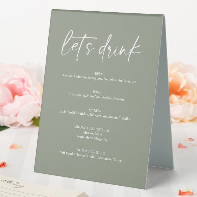 Minimalist Sage Green Boho Wedding Drink Bar Menu (In SItu (Wedding))