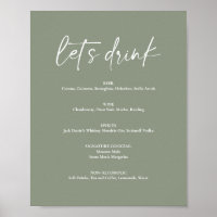 Minimalist Sage Green Boho Wedding Drink Bar Menu