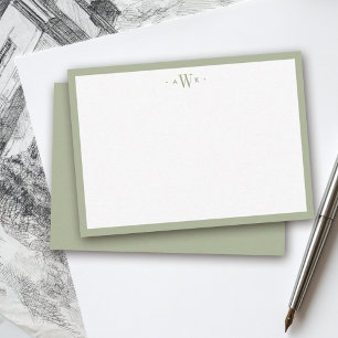 Minimalist Sage Green Border Modern Monogram Card