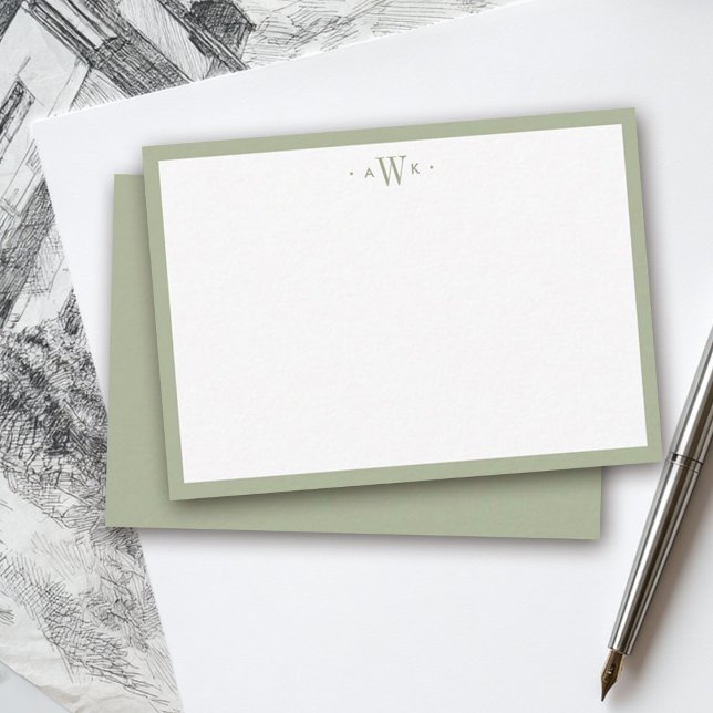 Minimalist Sage Green Border Modern Monogram Card (Creator Uploaded)