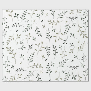Minimalist Sage Green Botanical Leaf Pattern Wrapping Paper