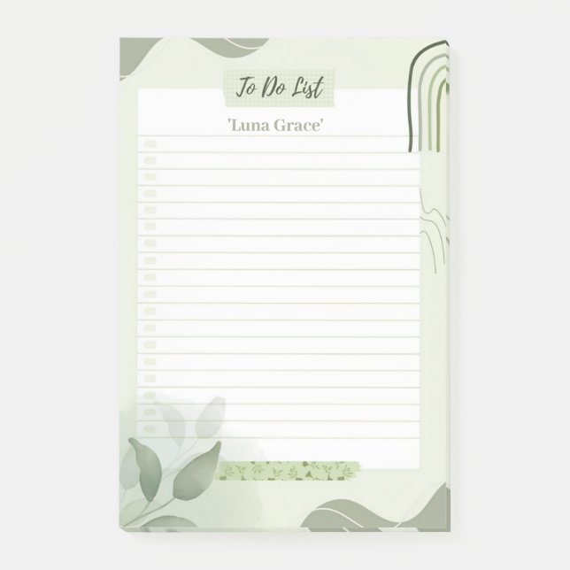 Minimalist Sage Green Botanical To-Do List Post-it Notes (Front)