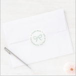Minimalist Sage Green Bow Christmas Return Address Classic Round Sticker<br><div class="desc">This simple and flexible sticker design features a single sage green bow (you can actually change the colour of the bow inside the design tool) with circular text in a darker co-ordinating shade of green. Shown here for a return address label but all of the text fields are flexible to...</div>