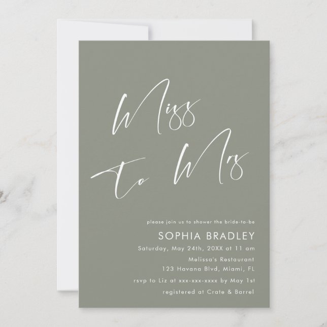 Minimalist Sage Green Bridal Shower Invitation (Front)