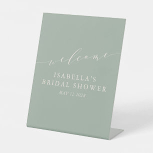 Minimalist Sage Green Bridal Shower Welcome Pedestal Sign