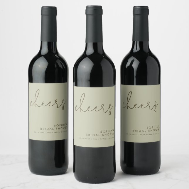 Minimalist Sage Green Bridal Shower Wine Label (Bottles)