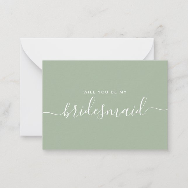 Minimalist Sage Green Bridesmaid Proposal Card (Front)