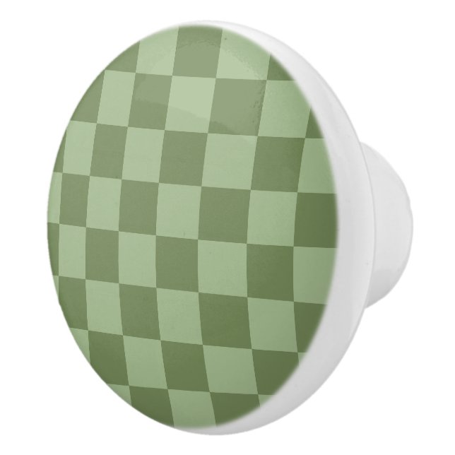 Minimalist Sage Green Checkerboard Pattern Ceramic Knob (Right)