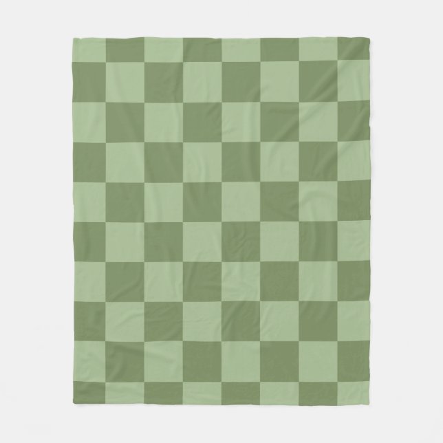 Minimalist Sage Green Checkerboard Pattern Fleece Blanket (Front)
