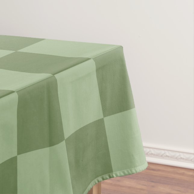 Minimalist Sage Green Checkerboard Pattern Tablecloth (In Situ)