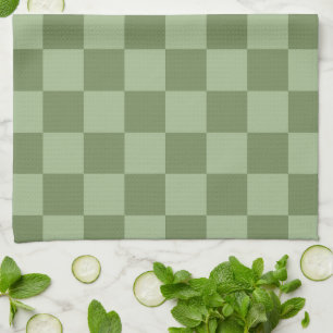 Minimalist Sage Green Checkerboard Pattern Tea Towel