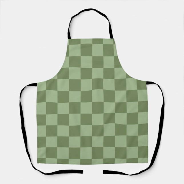 Minimalist Sage Green Chequerboard Pattern Apron (Front)