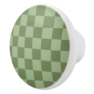 Minimalist Sage Green Chequerboard Pattern Ceramic Knob