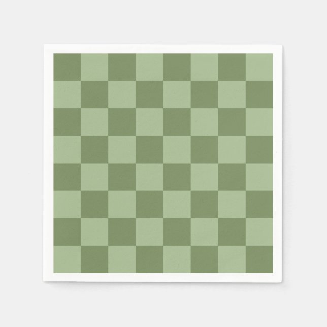 Minimalist Sage Green Chequerboard Pattern Napkin (Front)