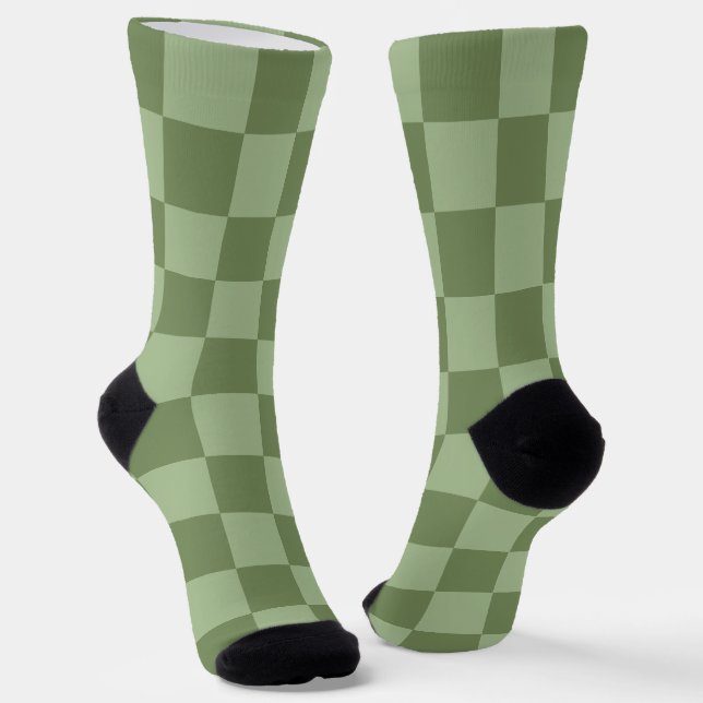 Minimalist Sage Green Chequerboard Pattern Socks (Angled)