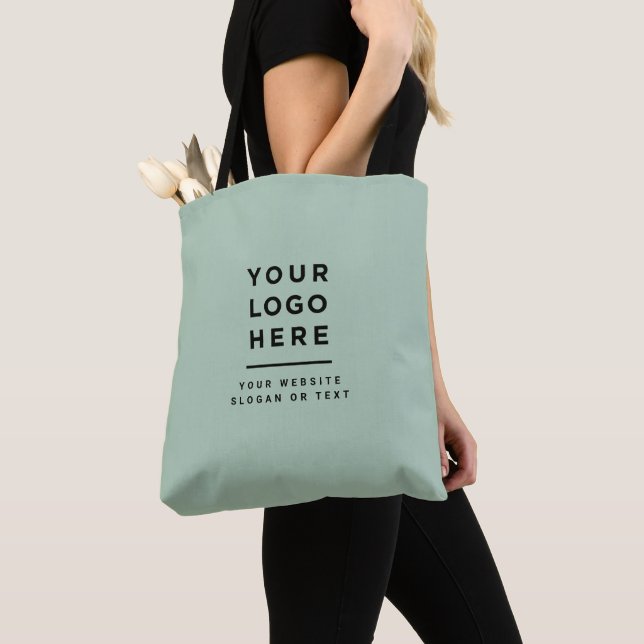 Minimalist Sage Green Chic Custom logo text Tote Bag (Close Up)