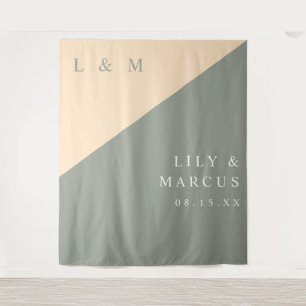 Minimalist Sage Green Cream Wedding Photo Backdrop Tapestry