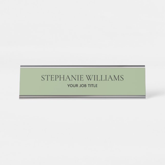 Minimalist Sage Green Custom Desk Name Plate (Front)